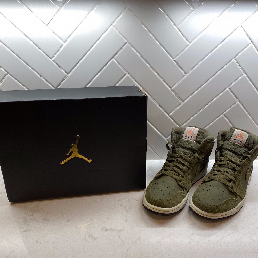 Nike Air Jordan 1 Mid Olive Green Suede Sneakers